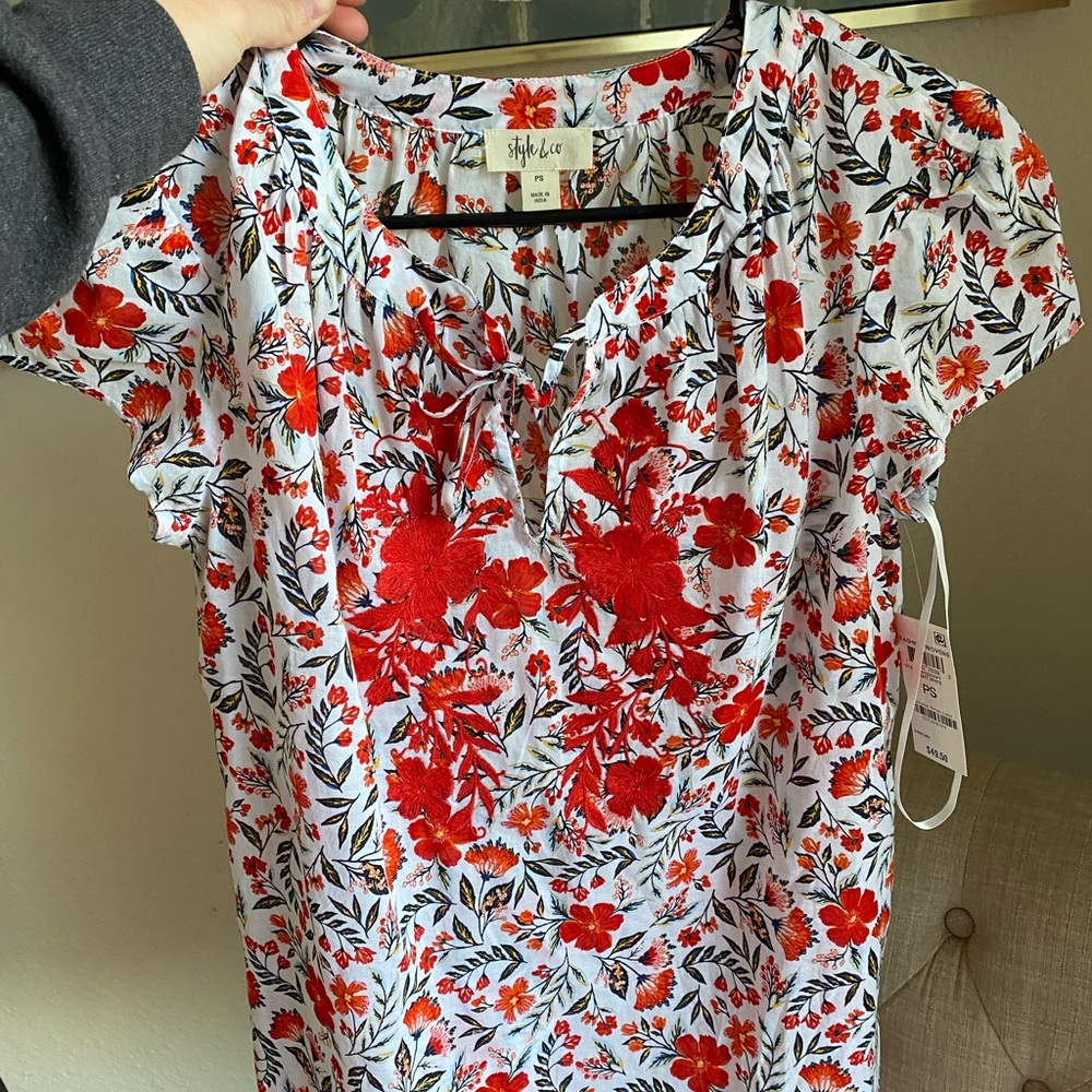 Style & Co. Petite Small Floral Blouse